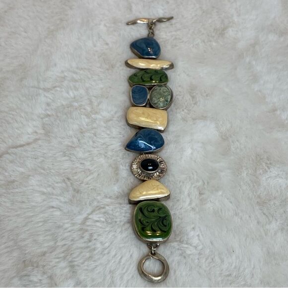 Premier Design Geo Design Enamel Cream, Green Toggle Bracelet - Picture 1 of 10